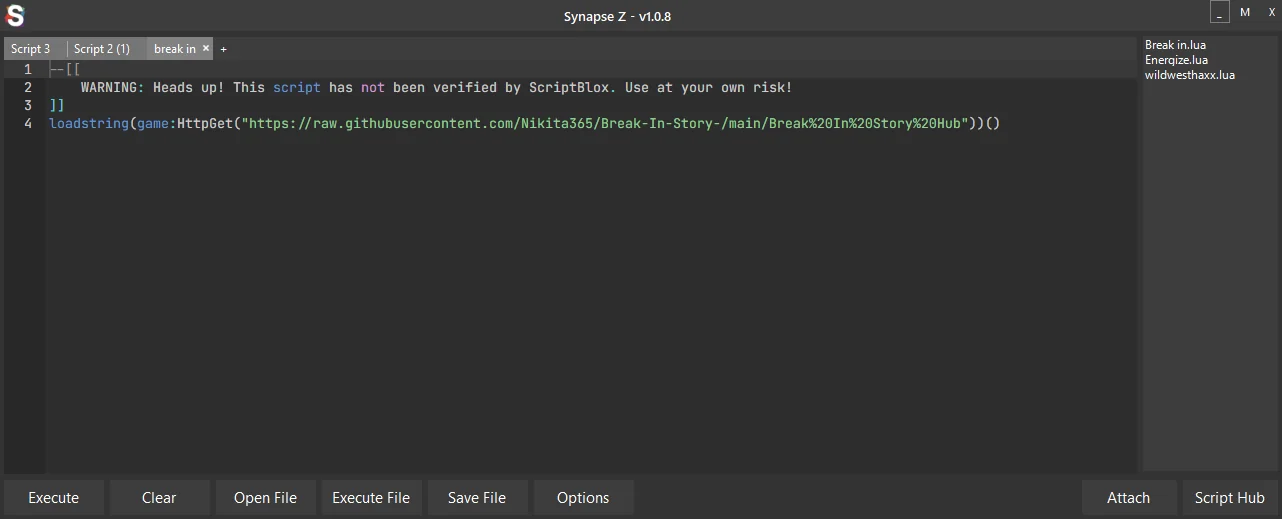 Synapse Z Executor user interface showing script hub and executor window